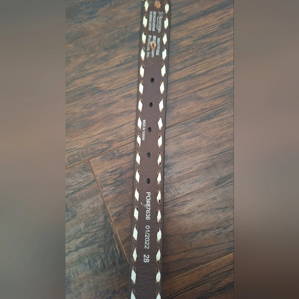 Nocona Brown Leather Floral Embossed Belt with Silver Bull Rider Buckle